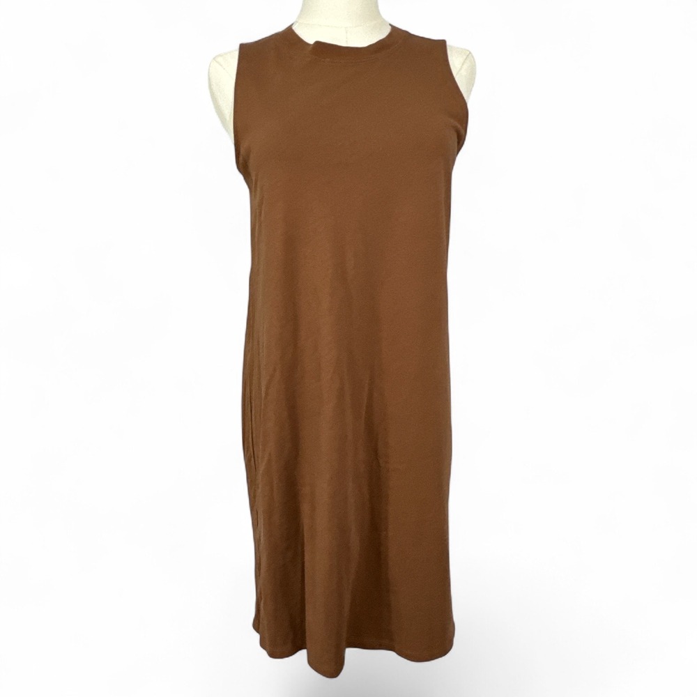 Old Navy Brown Sleeveless T-Shirt Shift Dress Womens XS‎ Tall Crew Neck Solid